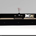Black Luohan Bed with Storage Drawers Decorative Pillows and Small Table with Vase