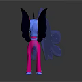 Pink Unicorn Pony With Black Wings Blue Starry Cloud Shapes And Reflection
