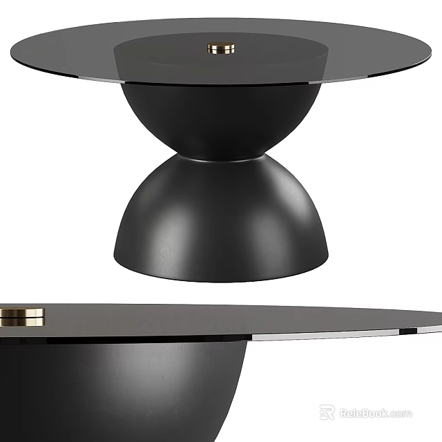 Modern Black Dining Table With Glass Top And Double Sphere Metal Base 3d model 