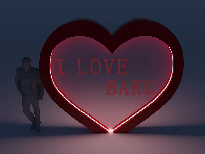 Illuminated Large Red Heart Display With I LOVE BAKU Text And Silhouette Figure 3d model