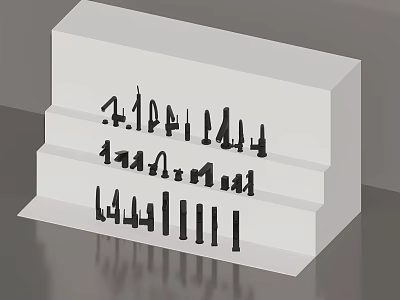 Modern Black Faucets in Various Designs on White Tiered Display Stand 3d model