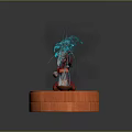 Red Skinned Game Character With Ornate Headdress Kneeling On Wooden Platform Summoning Blue Magical Energy