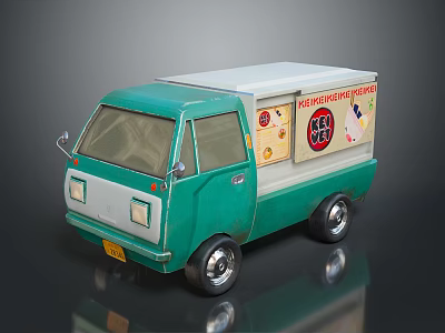 Green Vintage Ice Cream Truck Model With White Roof And Eis Cream Decals 3d model