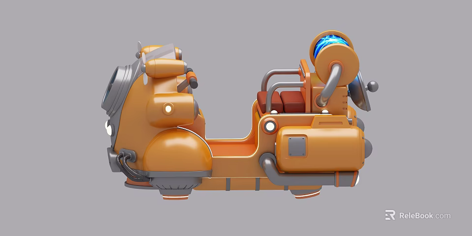 Cartoon Style Orange Amusement Play Equipment Featuring Mechanical Design Seat And Blue Components 3d model 