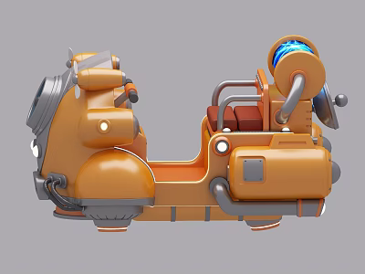 Cartoon Style Orange Amusement Play Equipment Featuring Mechanical Design Seat And Blue Components 3d model
