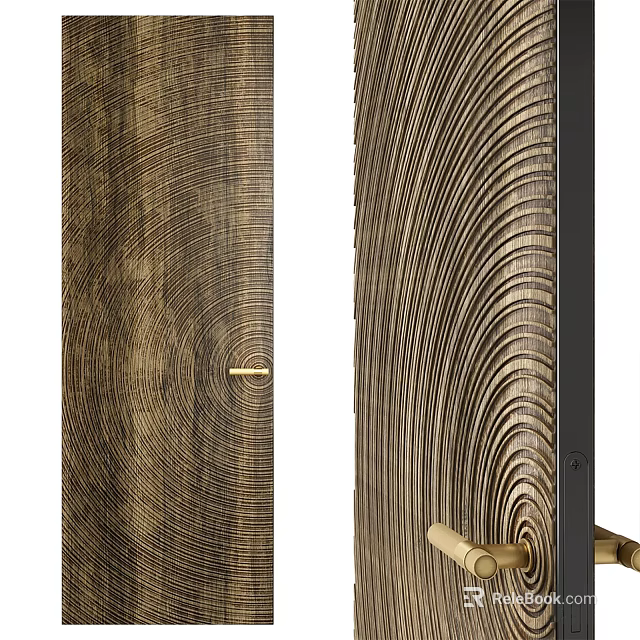 Elegant Gold Textured Decorative Panel With Concentric Patterns And Metal Handles 3d model 