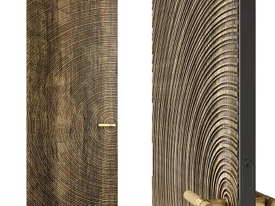 Elegant Gold Textured Decorative Panel With Concentric Patterns And Metal Handles 3d model