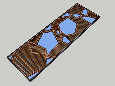 Geometric Pergola Design With Brown Wooden Frame And Blue Glass Panels 3d model