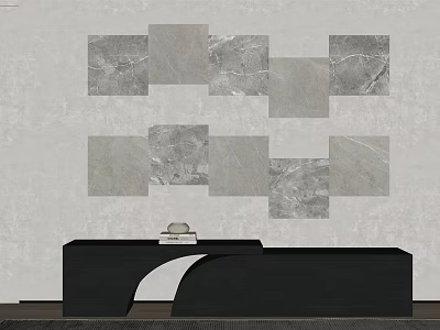Wall Decor With Marble Texture Square Panels Irregular Arrangement Above Black Console Table Small Ornament 3d model