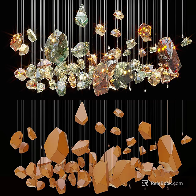 Modern Crystal Chandelier With Unique Geometric Pendants For Interior Decor 3d model 