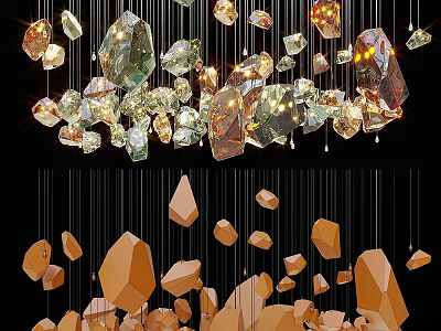 Modern Crystal Chandelier With Unique Geometric Pendants For Interior Decor 3d model