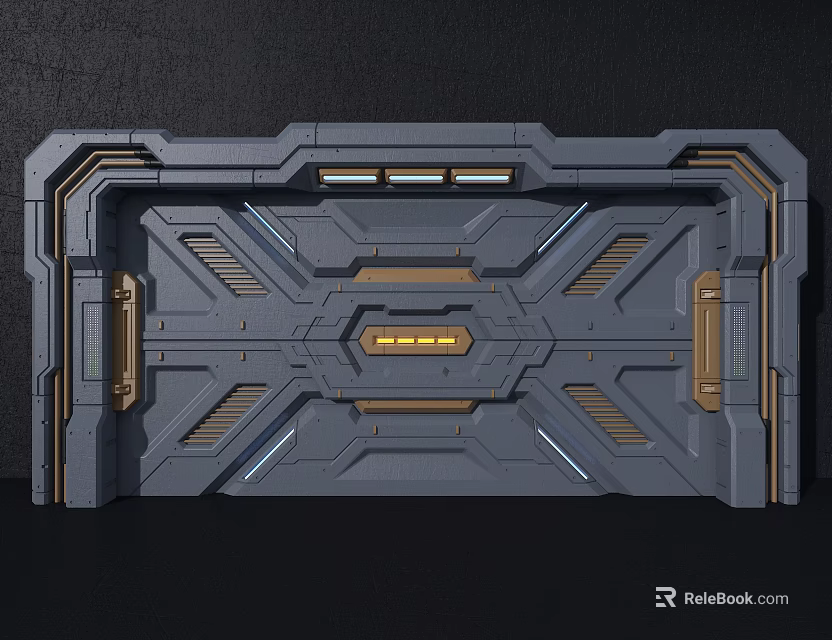 Futuristic Gray Gold Panel Design With Geometric Patterns And Illuminated Elements 3d model 