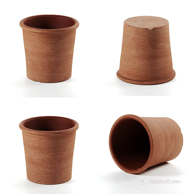 Natural Brown Textured Ceramic Pots As Planters Shown In Various Angles 3d model