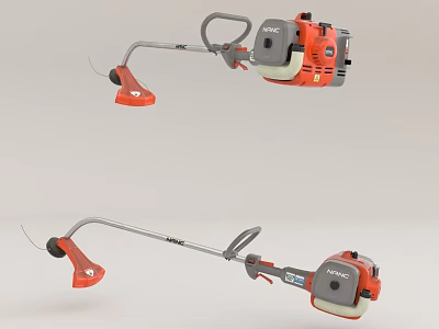 Industrial Equipment Two Handheld Brush Cutters With Red Gray Shaft Engine And Cutting Head 3d model