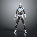 Silver Humanoid Robot Character With Metallic Texture Standing Pose And Mechanical Structure 3d model