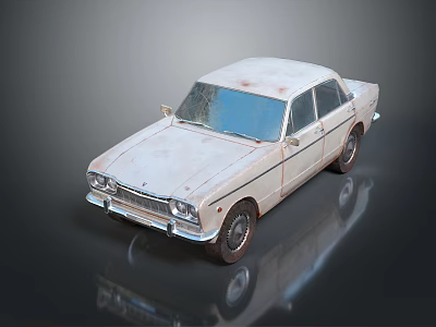 Vintage White Rusty Old Classic Car Exterior With Reflective Black Background 3d model