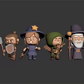 Colorful Cartoon Game Movie Characters Wearing Star Hat Green Hood Holding Axe And Staff