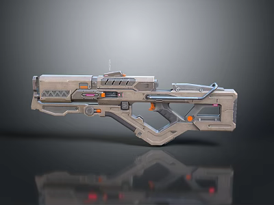 Futuristic Sci Fi Weapon Design With Metallic Body And Orange Accents 3d model