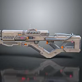 Futuristic Sci Fi Weapon Design With Metallic Body And Orange Accents