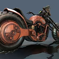 Steampunk Style Motorcycle With Large Tire Orange Black Color Mechanical Design And Animal Head Decoration