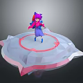 Character With Purple Pink Hair And Animal Ears Standing On Polygonal Platform With Red Ring