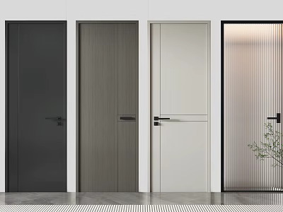 Modern Hinged Doors In Black Wood Grain White And Striped Glass For Home Interior 3d model