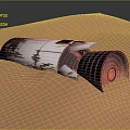 Weathered Metallic Wreckage With Curved Panels On Orange Desert Sand Dunes