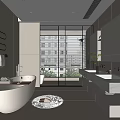 Modern Bathroom Design Featuring Freestanding Bathtub Marble Vanity Large Mirror And Floor To Ceiling Window
