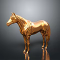 Golden Horse Sculpture With Shiny Metallic Finish On Grey Background