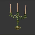 Classic Gold Tone Candelabra With Three Candles Ornate Carvings And Stable Base