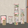 Decorative Ornament Set Transparent Cylindrical Pink with Plush Toys and String Lights for Room Decor