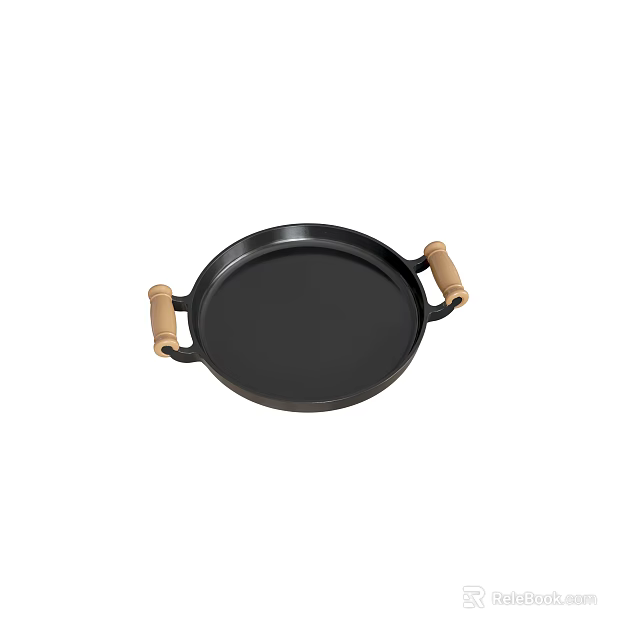 Black Round Kitchen Tray With Wooden Handles For Practical Cooking And Serving 3d model 