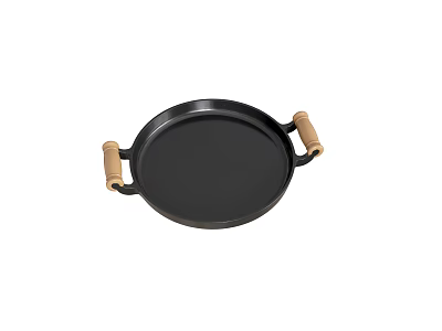 Black Round Kitchen Tray With Wooden Handles For Practical Cooking And Serving 3d model