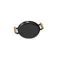 Black Round Kitchen Tray With Wooden Handles For Practical Cooking And Serving