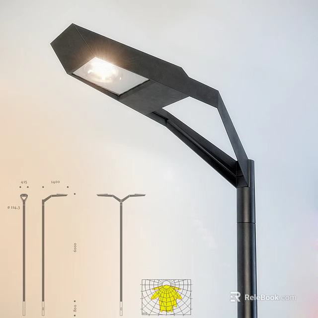 Modern Outdoor Street Light With Geometric Black Metal Design And Illuminated Top 3d model 