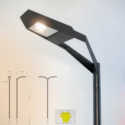 Modern Outdoor Street Light With Geometric Black Metal Design And Illuminated Top 3d model
