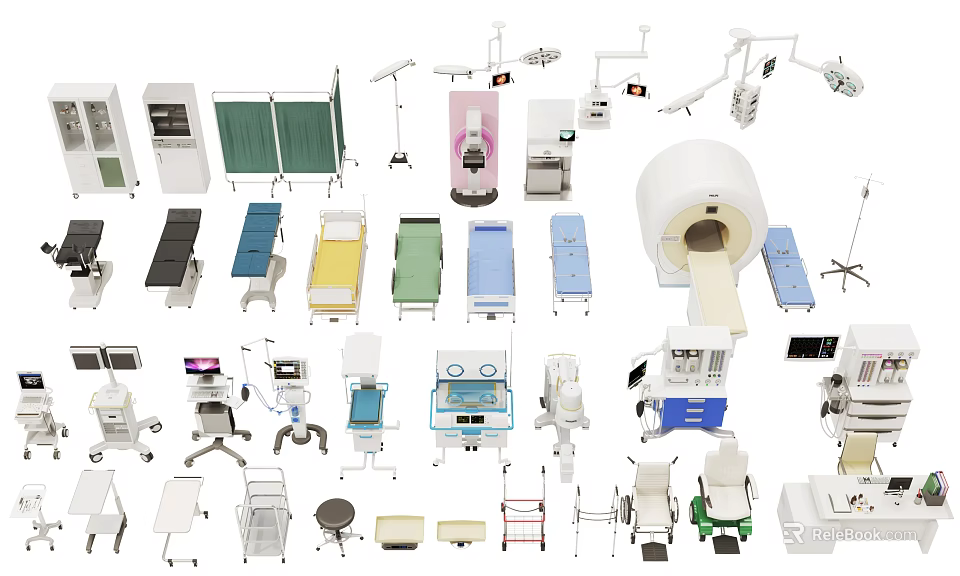 Essential Medical Equipment Including Hospital Beds Surgical Instruments And Monitoring Devices 3d model 