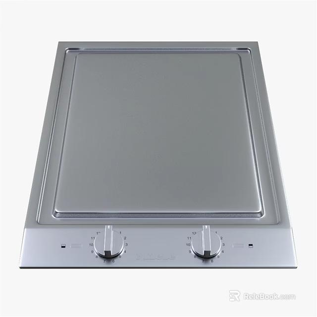 Built in Stainless Steel Electric Cooktop with Flat Surface and Two Control Knobs for Modern Kitchen 3d model 