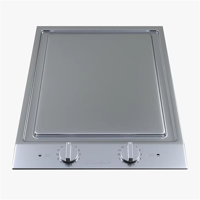 Built in Stainless Steel Electric Cooktop with Flat Surface and Two Control Knobs for Modern Kitchen 3d model