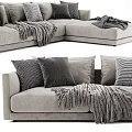 Modern Sectional Sofa With Multiple Soft Pillows And Cozy Knit Blankets 3d model