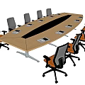 Oval Wooden Conference Table With Ergonomic Chairs And Documents On Surface 3d model