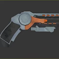 Futuristic Sci Fi Pistol Weapon With Blue Glowing Ring And Orange Accents