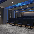 Starry Sky Ceiling Cinema Interior With Blue Seats Tiered Seating Dark Walls And Soft Lighting