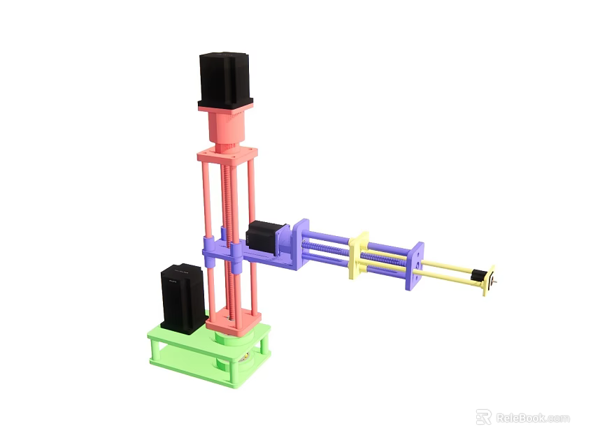 Colorful Mechanical Structure with Pink Purple Yellow Green Black Parts and Simple Design 3d model 