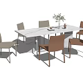 Modern Dining Table Set with White Marble Top and Mixed Upholstered Chairs 3d model