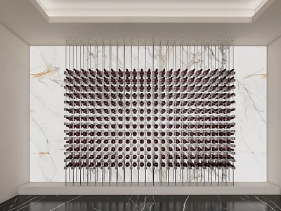Elegant Modern Wine Cabinet Design With Marble Wall And Wine Bottles 3d model