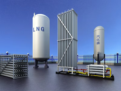 Industrial Equipment Setup With LNG Storage Tank Vaporizer And Pipeline System 3d model