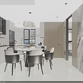 Modern Living Dining Room Interior With TV Wall Fireplace And Coffee Tables