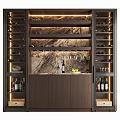 Luxury Wine Cabinet With Marble Background Wooden Cabinets Hanging Glasses Stored Bottles And Warm Lighting
