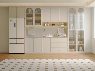 Modern Wine Cabinet With Glass Doors LED Lighting And Wooden Display Shelves In Living Room 3d model